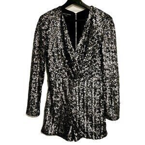BEBE x NAVEN Bronze, Gunmetal, Gold, Sequin, Deep V-Neck, Romper Size 6